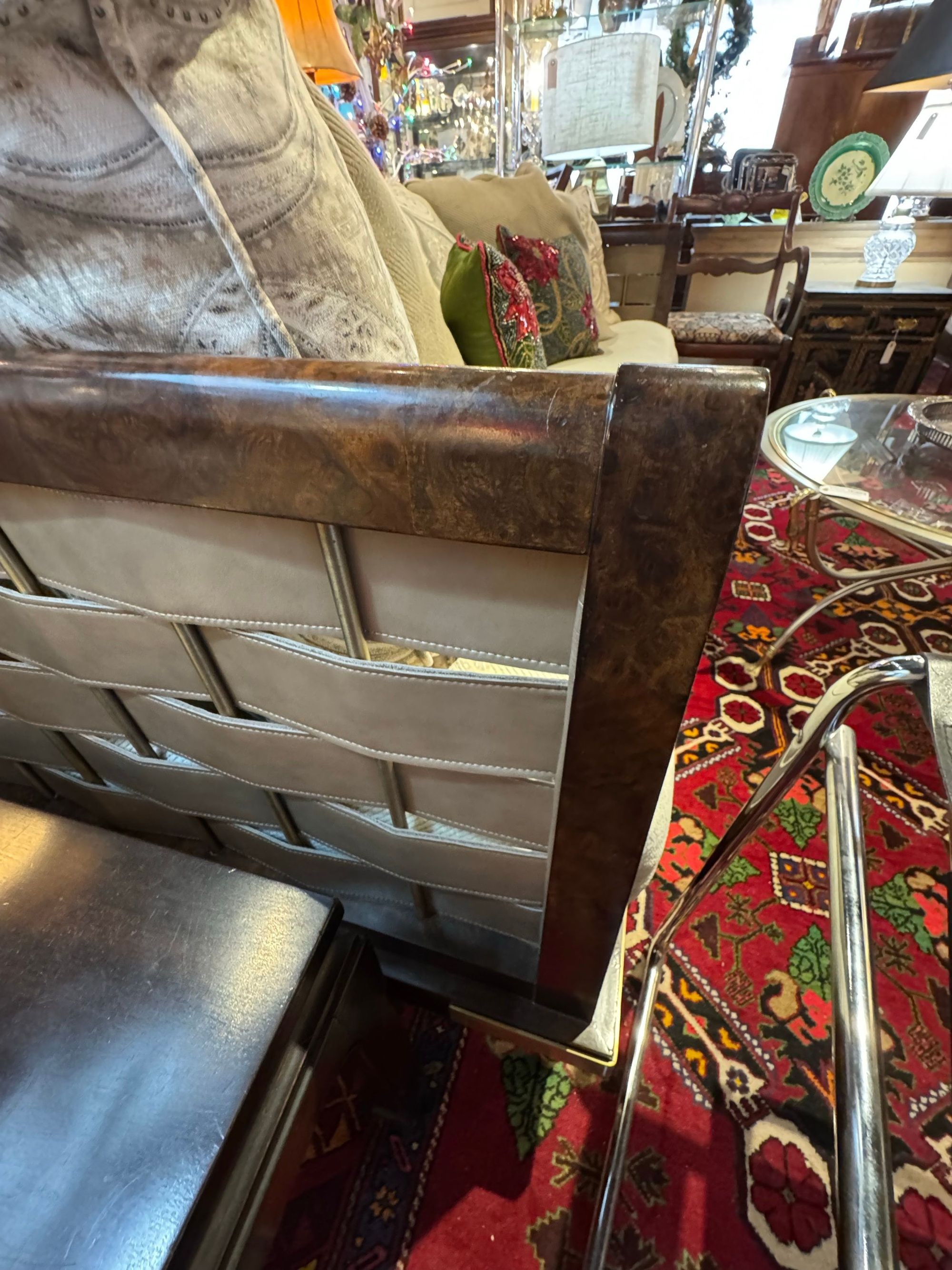 Mid-Century Modern Wood and Leather Sofa
