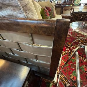 Mid-Century Modern Wood and Leather Sofa