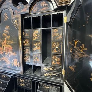 George II Style Black Lacquer Chinoiserie Secretary Desk Bookcase