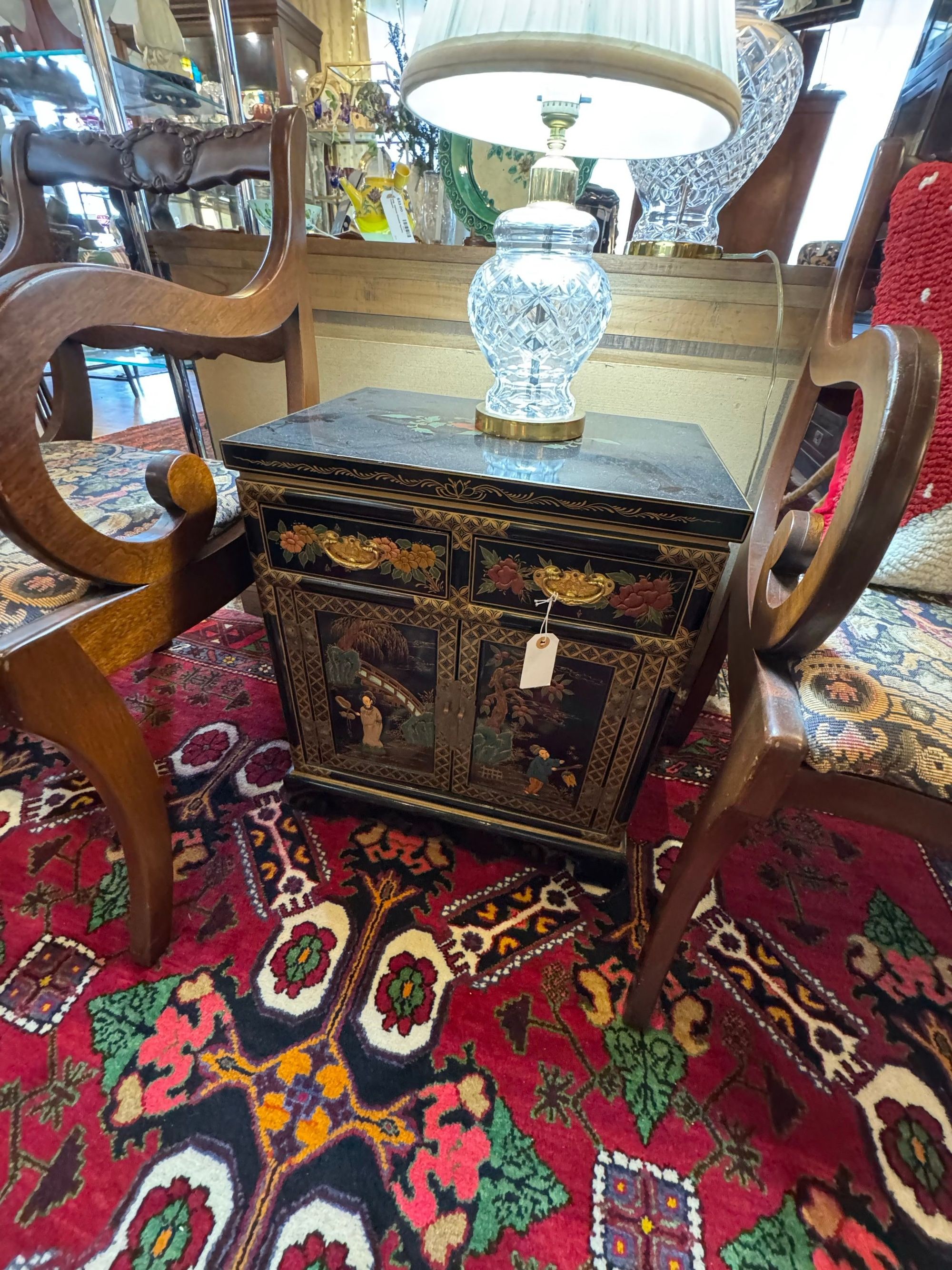 Black Lacquer Chinoiserie Side Cabinet