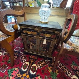 Black Lacquer Chinoiserie Side Cabinet