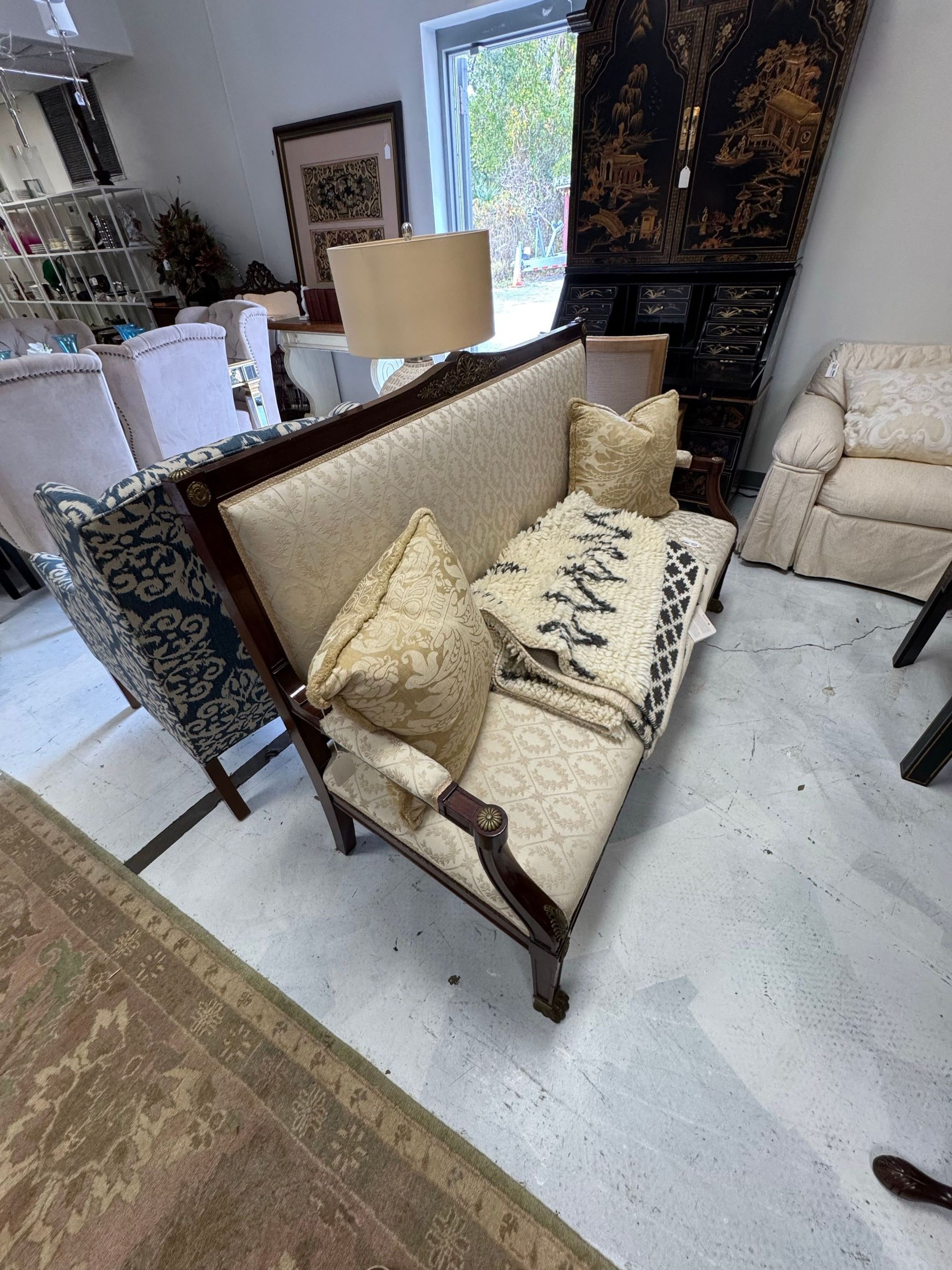 Empire Style Settee with Upholstered Seat and Back