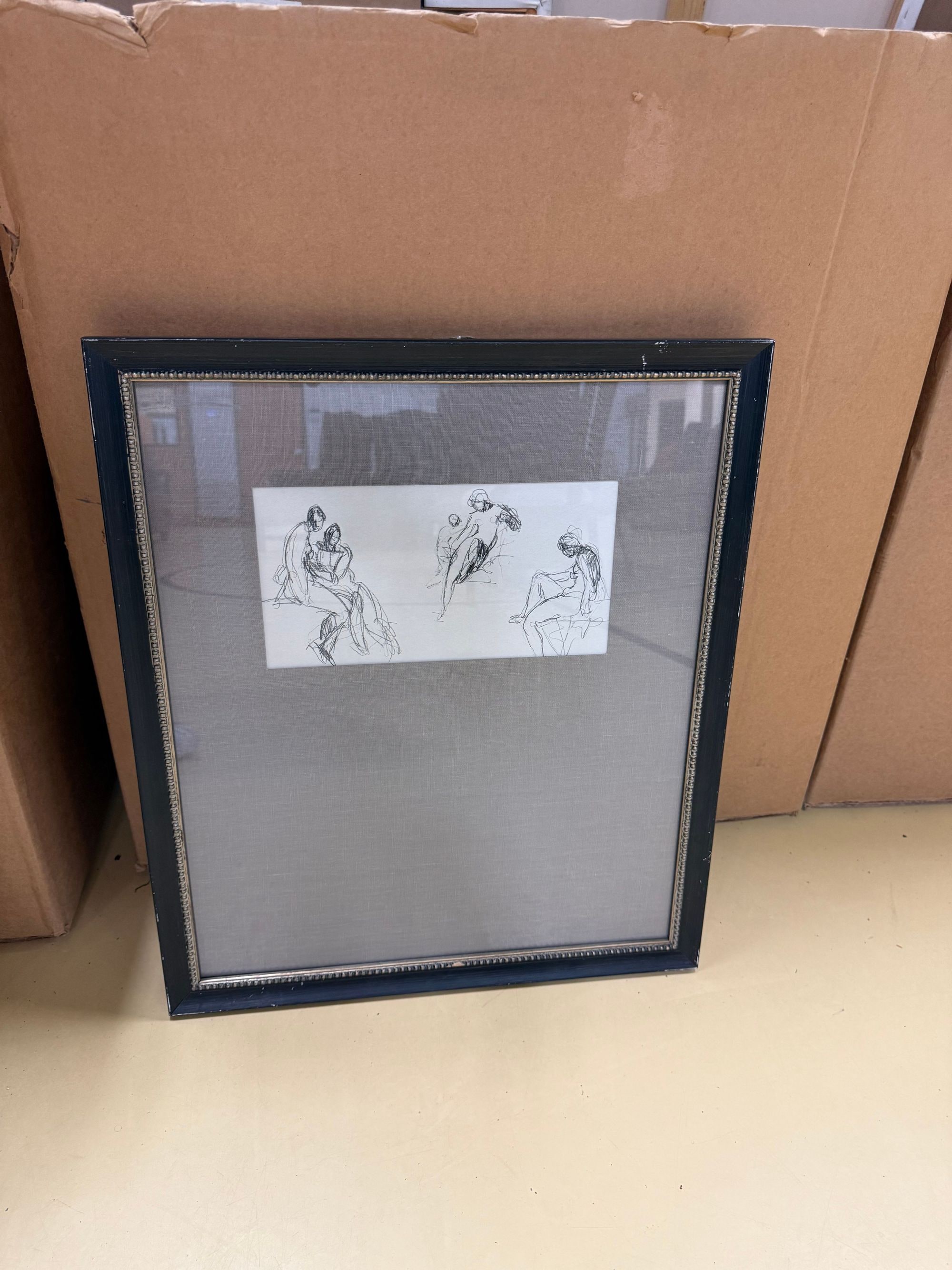 Framed Sketch of Figures by Warren B. Davis