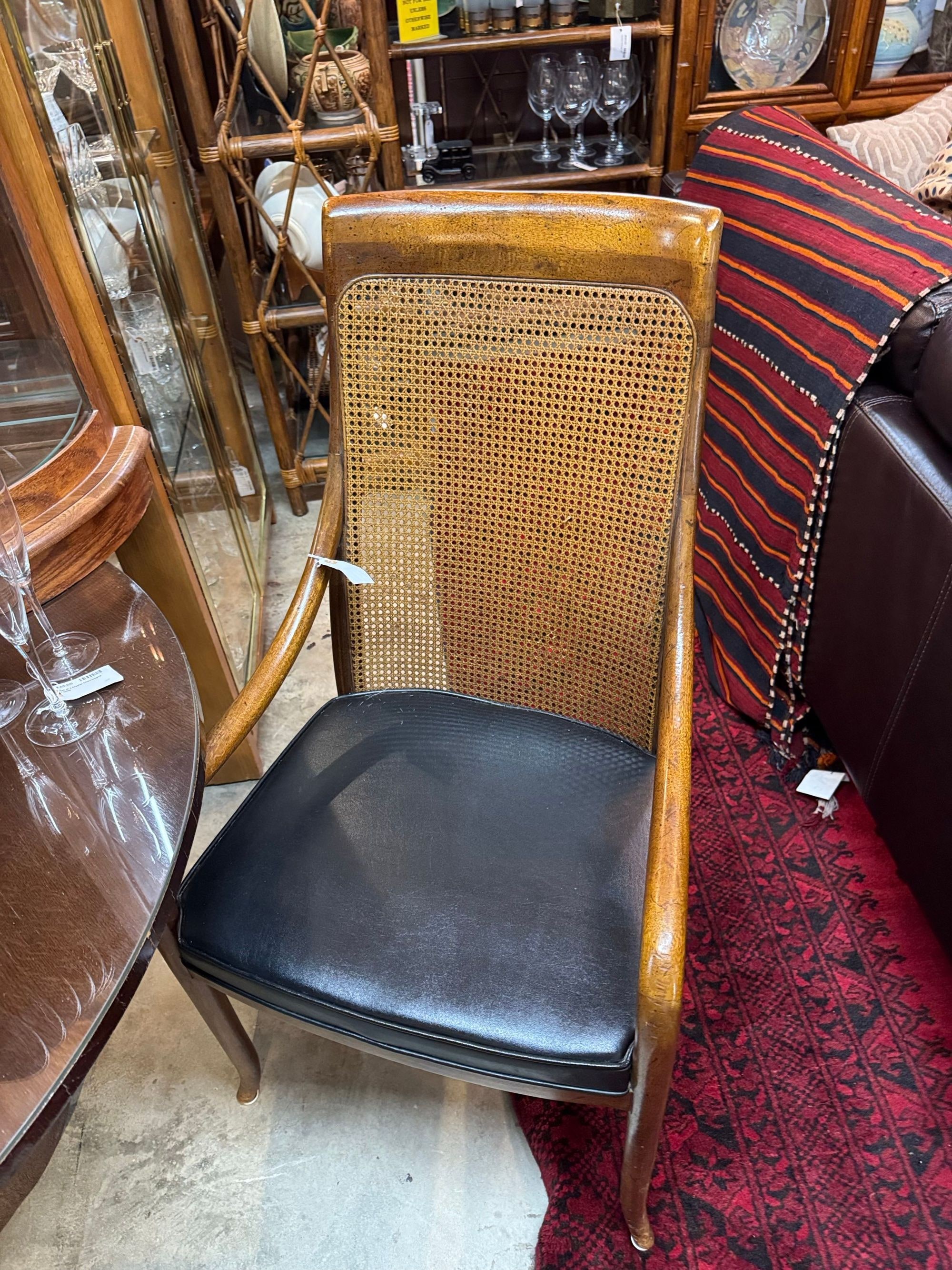 Mid-Century Drexel Heritage Cane Back Armchair with Black Upholstery