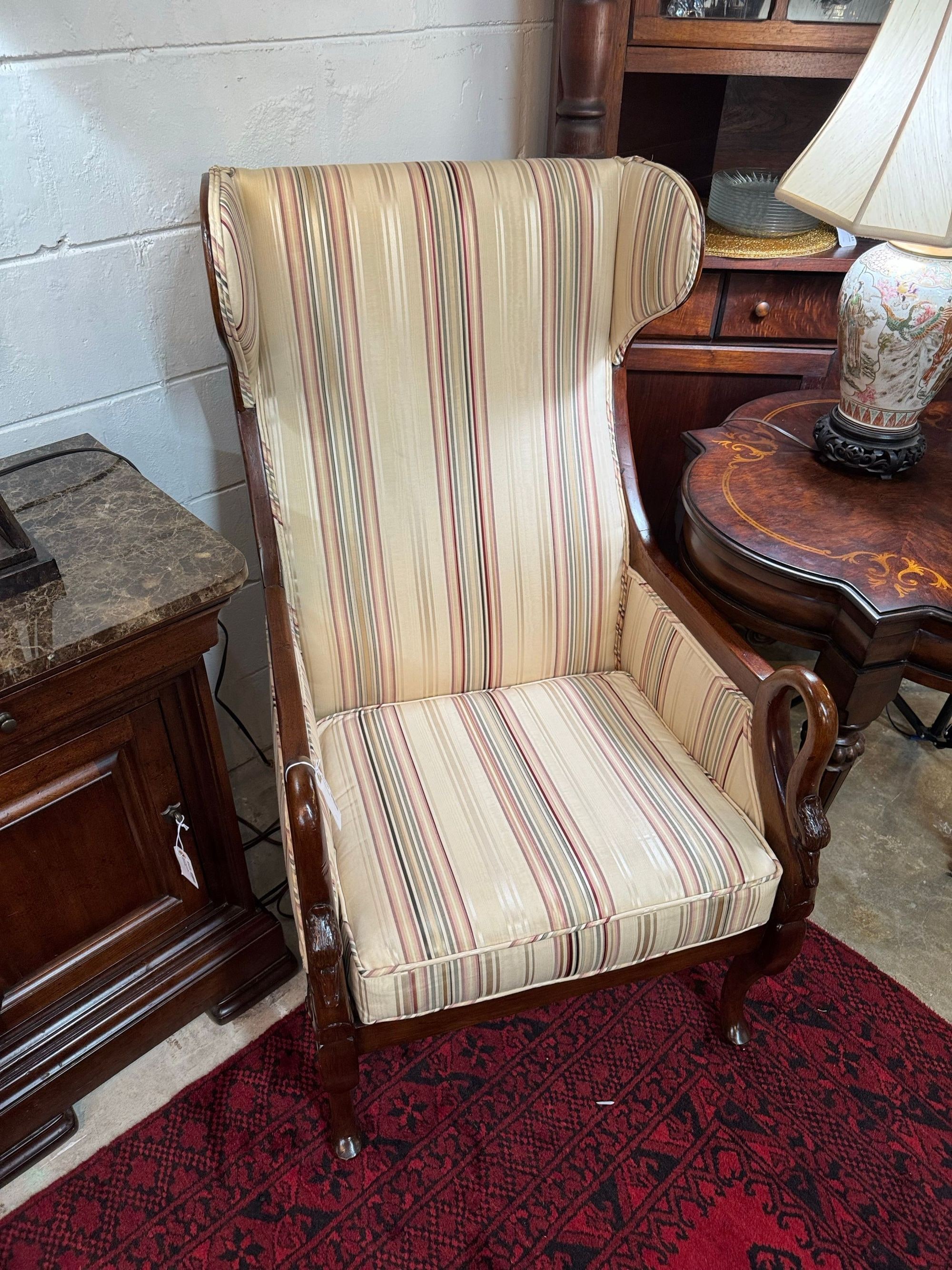Vintage Drexel Wingback Armchair with Striped Upholstery