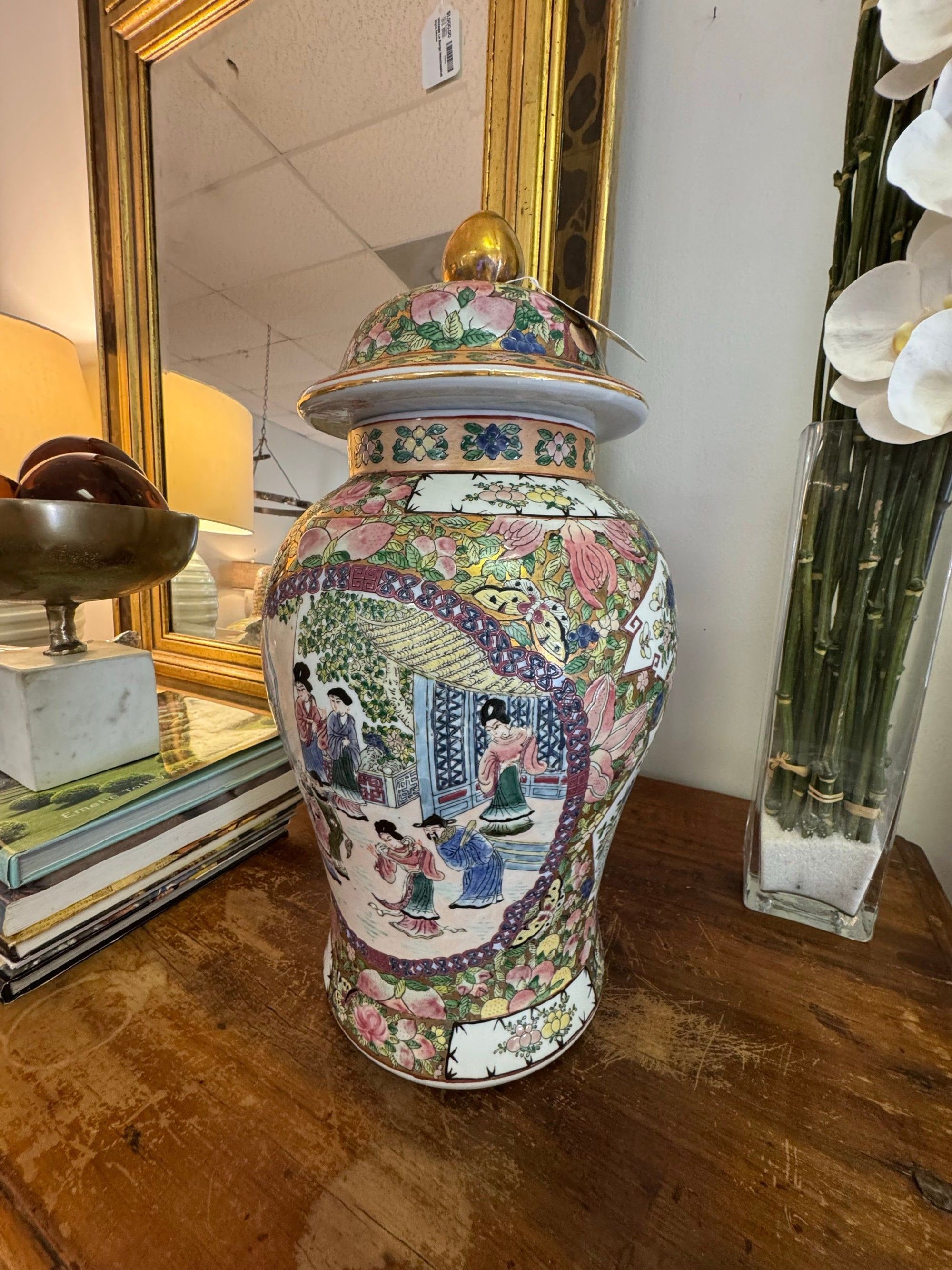 Antique Chinese Famille Rose Medallion Porcelain Temple Jar with Foo Dog Lid