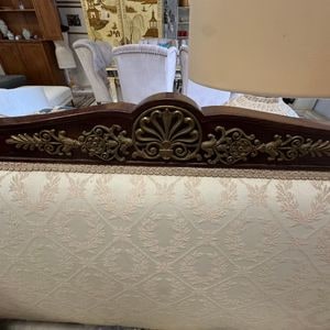 Louis XVI Style Carved Wood Settee with Brass Ormolu Ornament